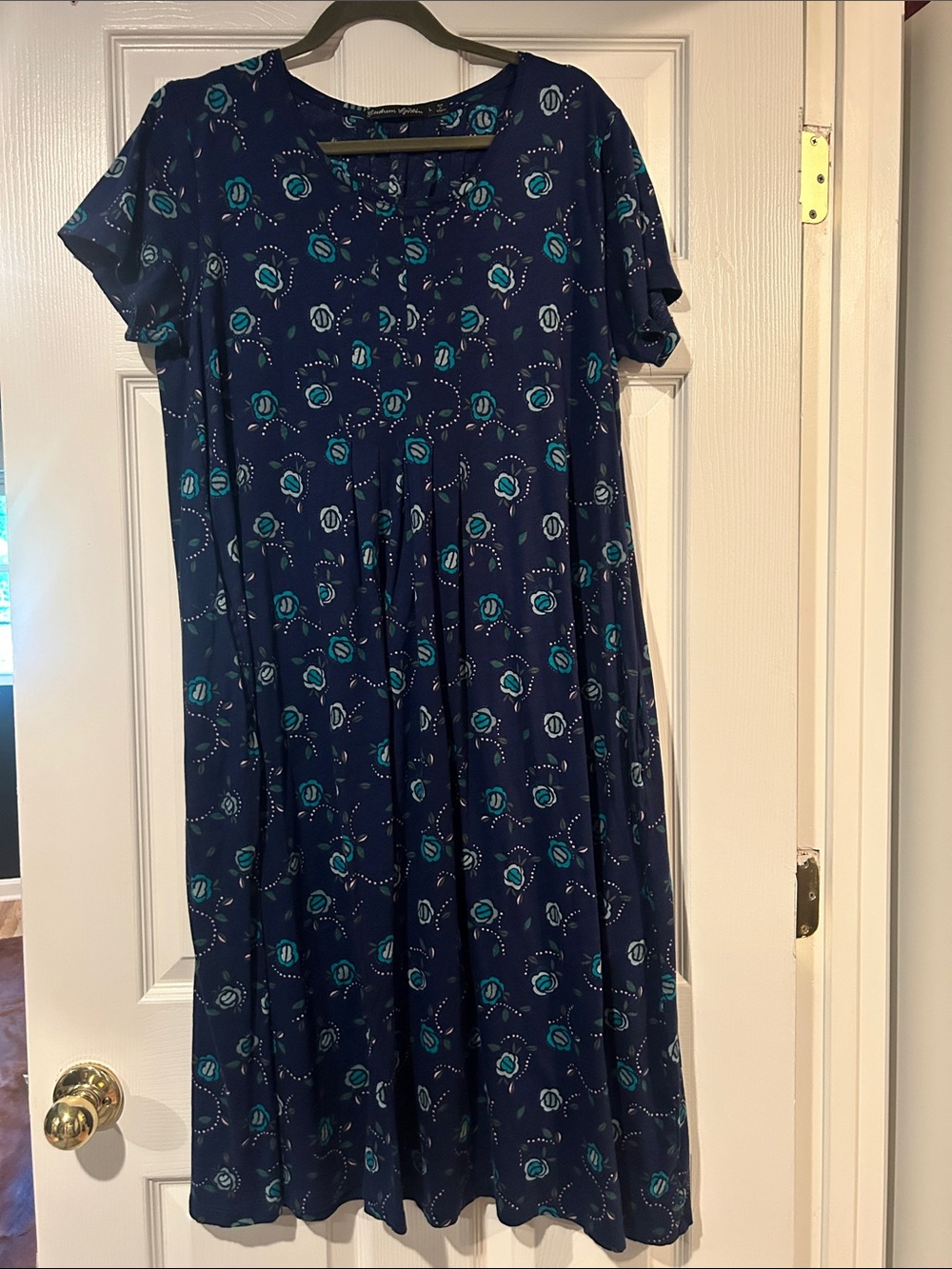 Gudrun Sjoden Navy Blue Midi Dress with Floral Print